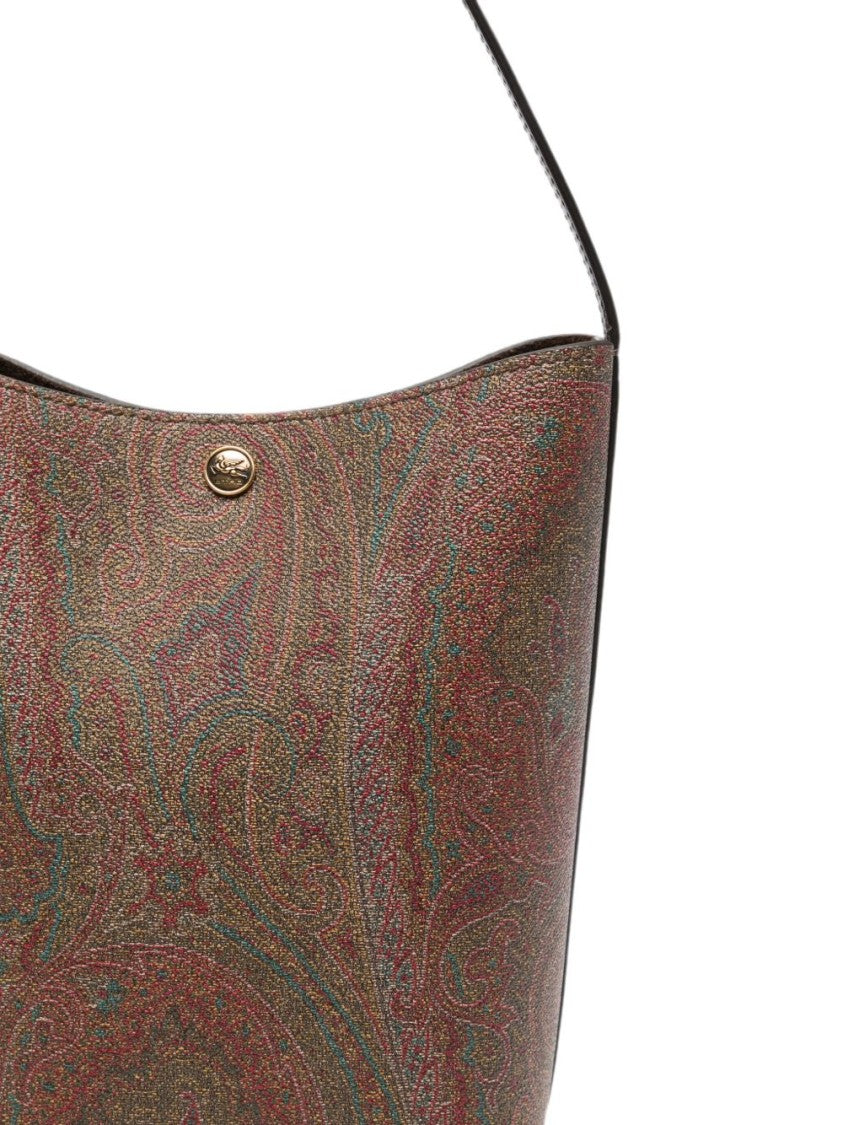 Etro Arnica Paisley Print Leather Bucket Bag