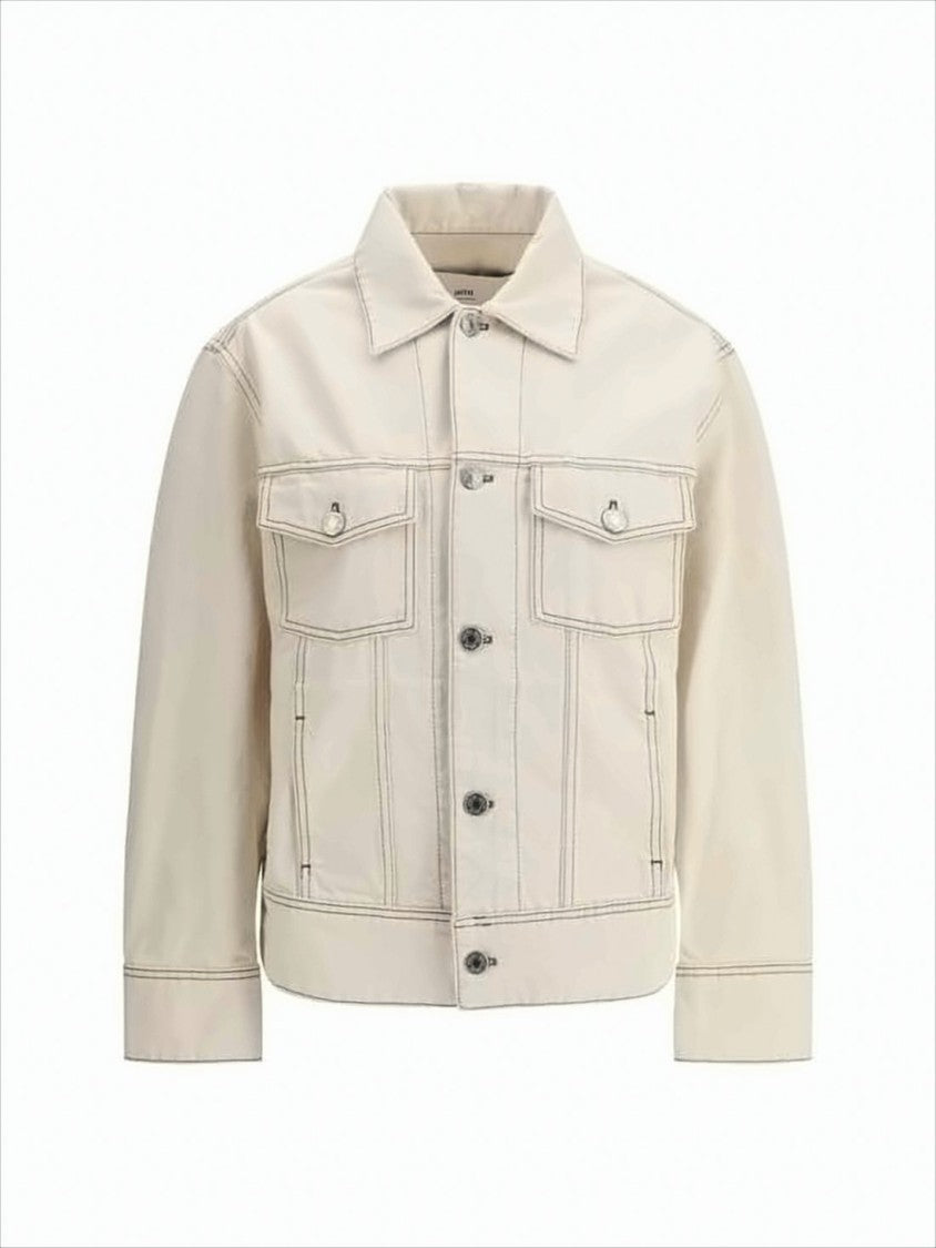 Ami Paris Classic Denim Jacket With Structured Silhouette