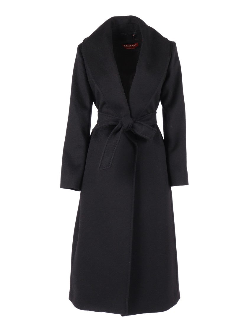 Max Mara Black Loriana Virgin Wool Wrap Coat