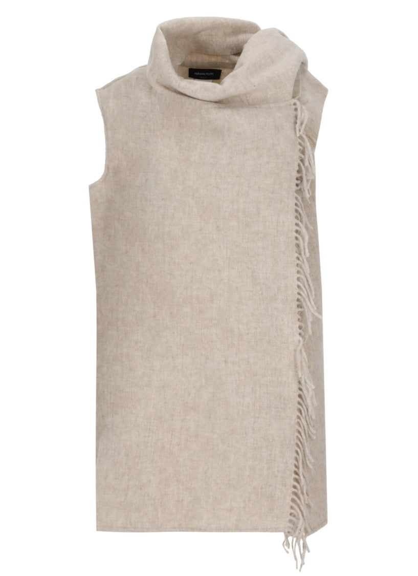 Fabiana Filippi Wool Gilet With Fringed Trims And Scarf Detail