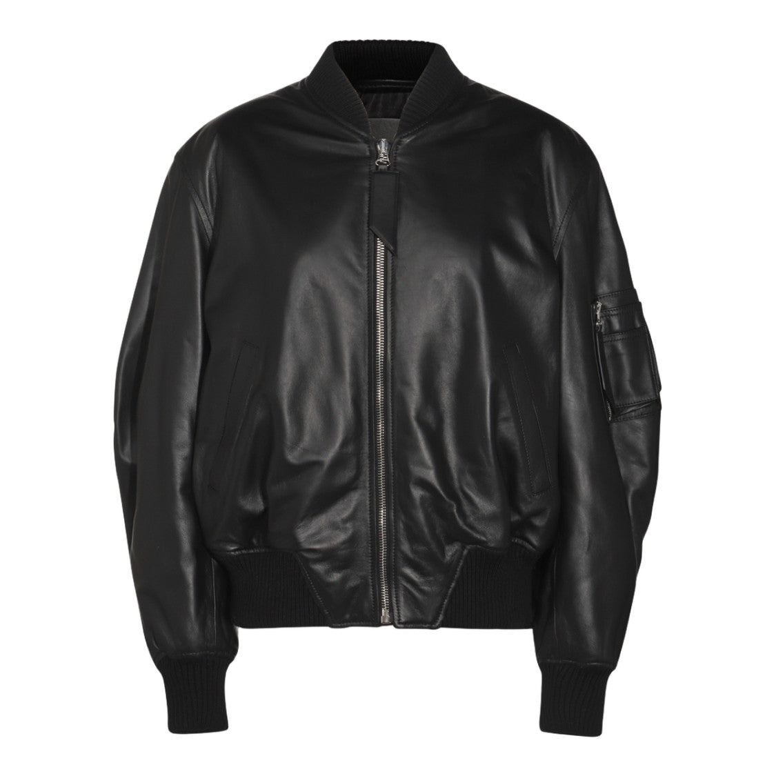 The Attico Smooth Black Leather Jacket With Glossy Finish