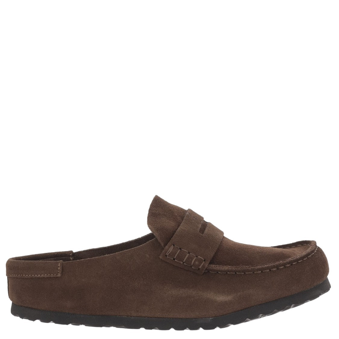 Birkenstock Dark Brown Suede Unisex Loafers With Exposed Stitching