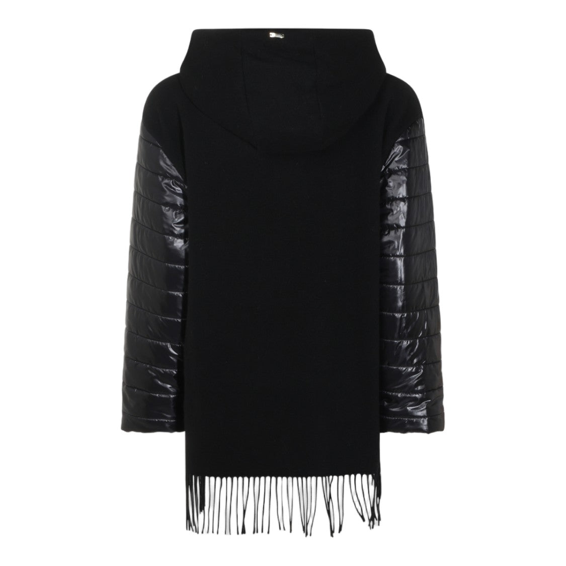 Herno Black Matte Glossy Quilted Sleeve Fringe Jacket