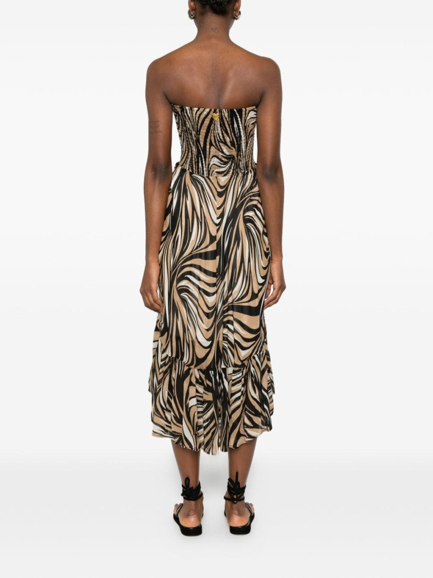 Twinset U&B Brown Animal Print Tiered Day Dress