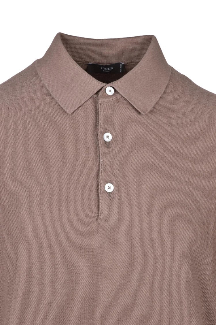 Fama Brown Knitted Cotton Polo
