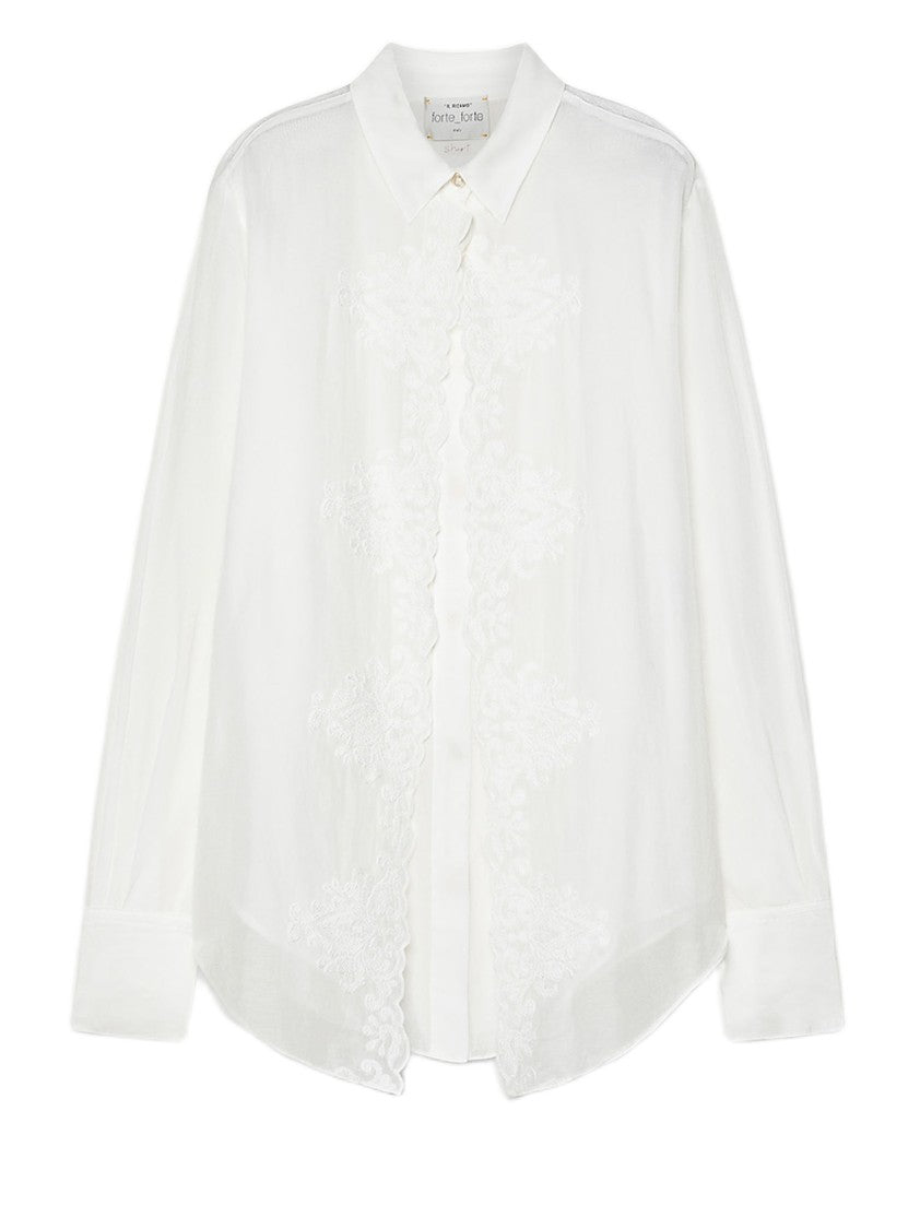 Forte Forte Long-Sleeved White Shirt With Intricate Embroidery