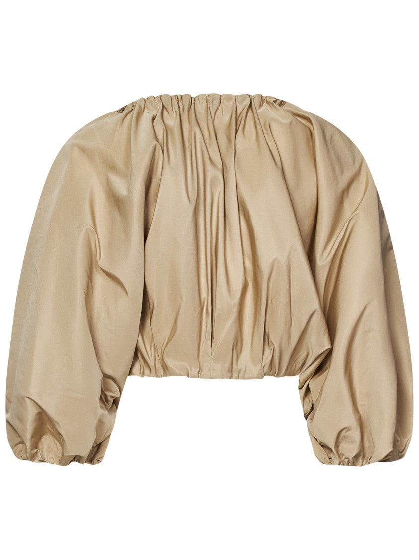 N°21 Beige Taffeta Crop Top With Puff Sleeves