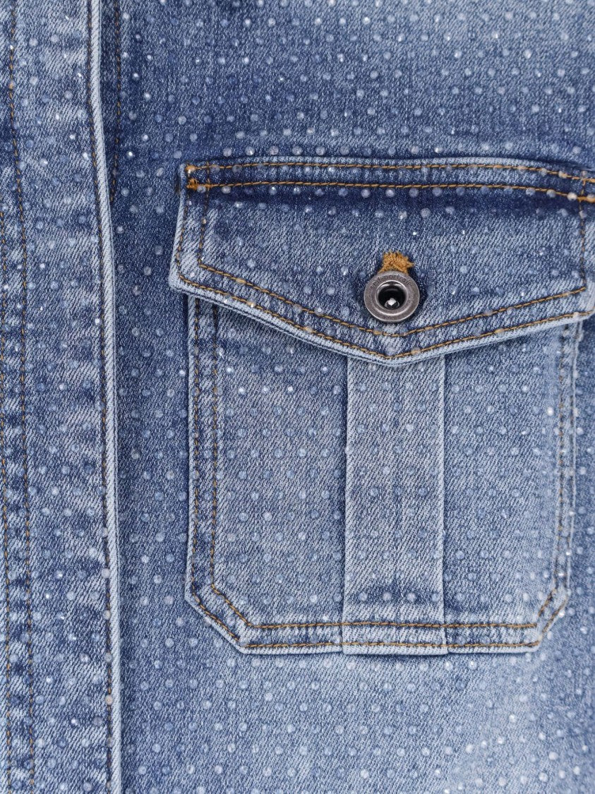 Self-Portrait Blue Denim Playsuit With Textured Finish