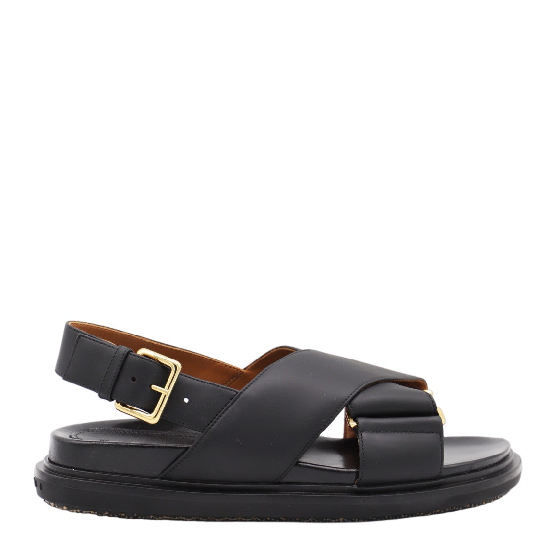 Marni Padded Black Sandals With Gold-Tone Hardware Accents
