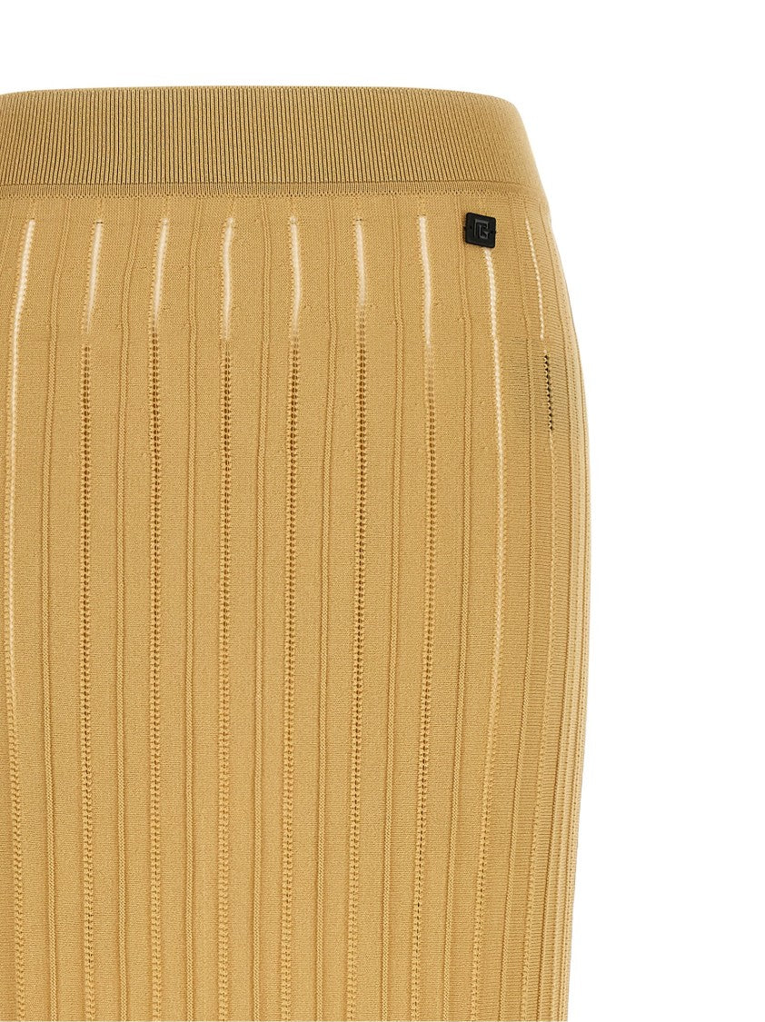 Balmain Fringed Midi Skirt In Stretch Knit Viscose