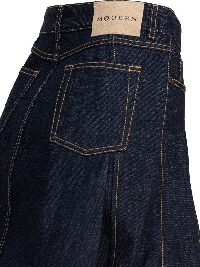 Alexander Mcqueen Structured A-Line Mini Skirt In Dark Indigo Denim