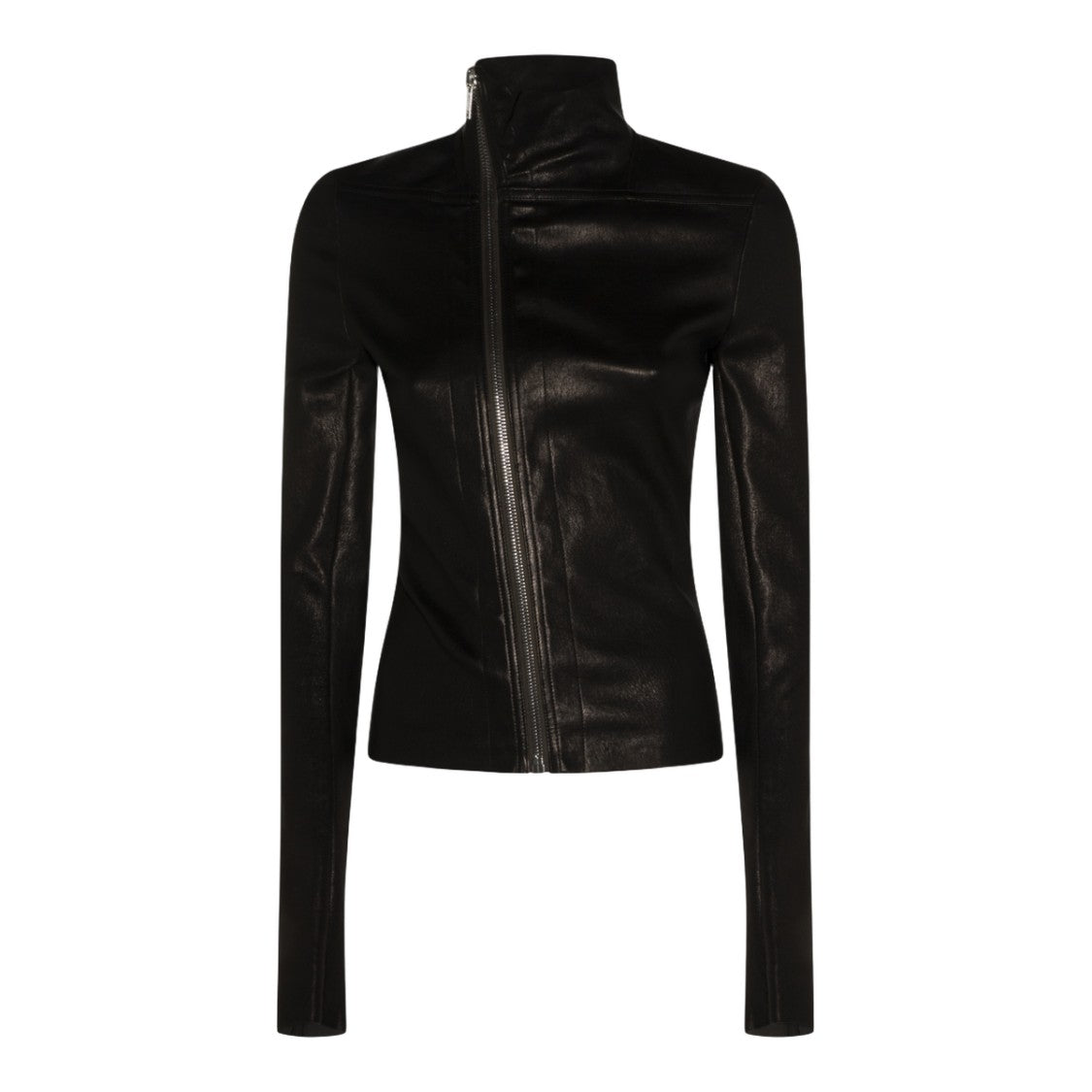 Rick Owens Fitted Asymmetrical Black Leather Jacket