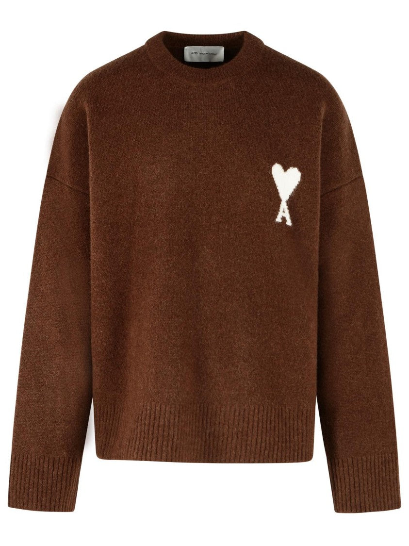 Ami Paris Chocolate Brown Ami De Cœur Alpaca Heart Inlay Sweater