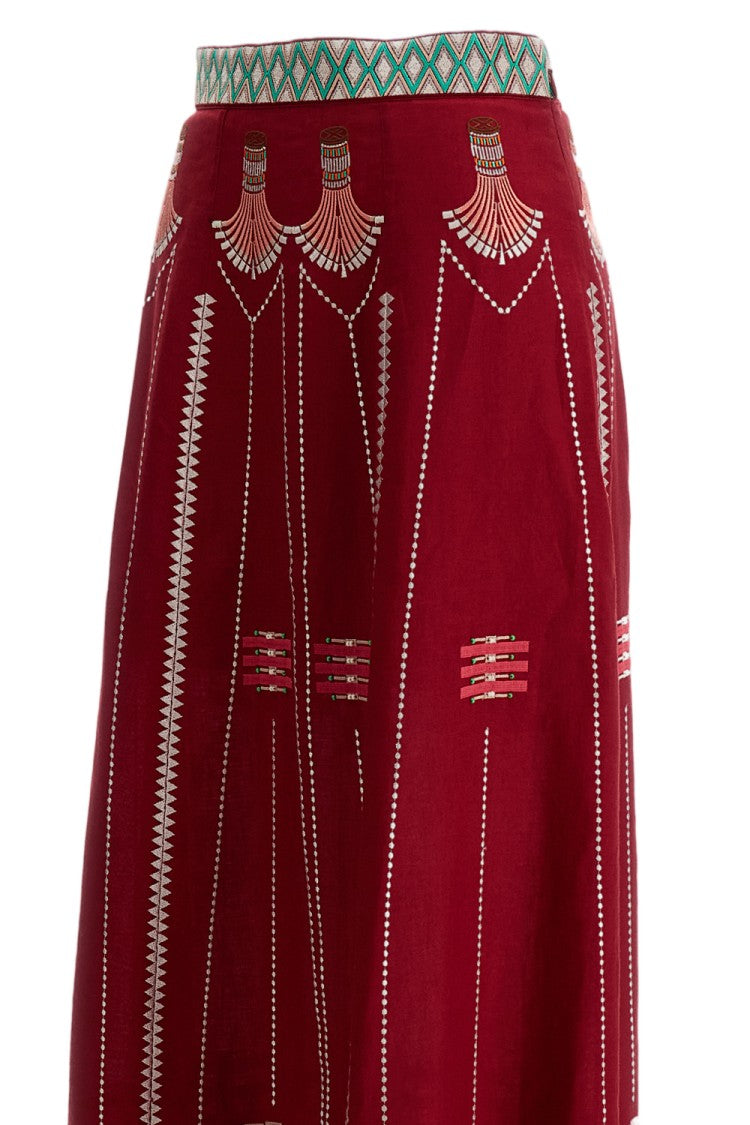 Emporio Sirenuse Embroidered Linen-Cotton Long Skirt