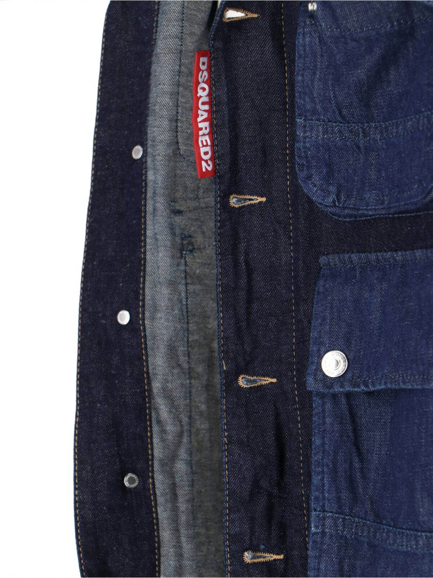 Dsquared2 Blue Cargo Denim Cotton Hemp Jacket