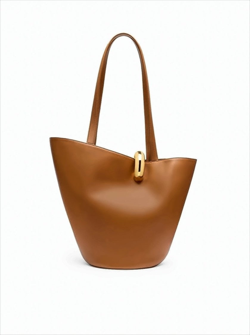 Jacquemus Structured Brown Cow Leather Tote Bag With Gold-Tone Clasp