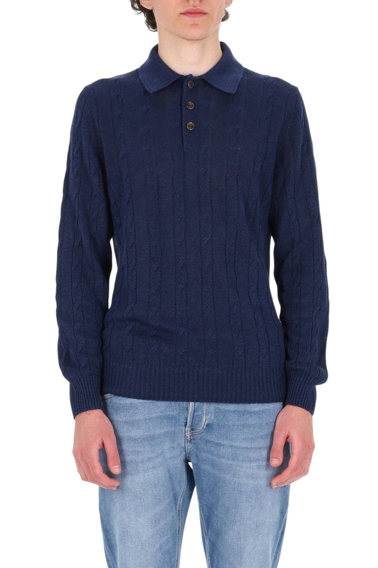 Barba Blue Cable-Knit Linen-Cotton Polo Shirt