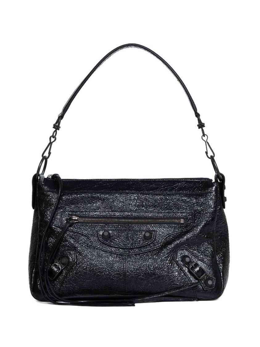 Balenciaga Black Le City Moto Lambskin Shoulder Bag