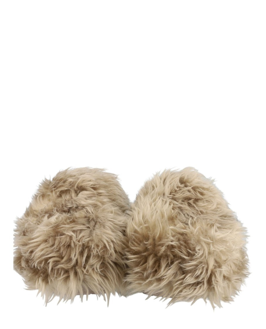 Balenciaga Plush Faux-Fur Mules With Block Heel And Embossed Branding