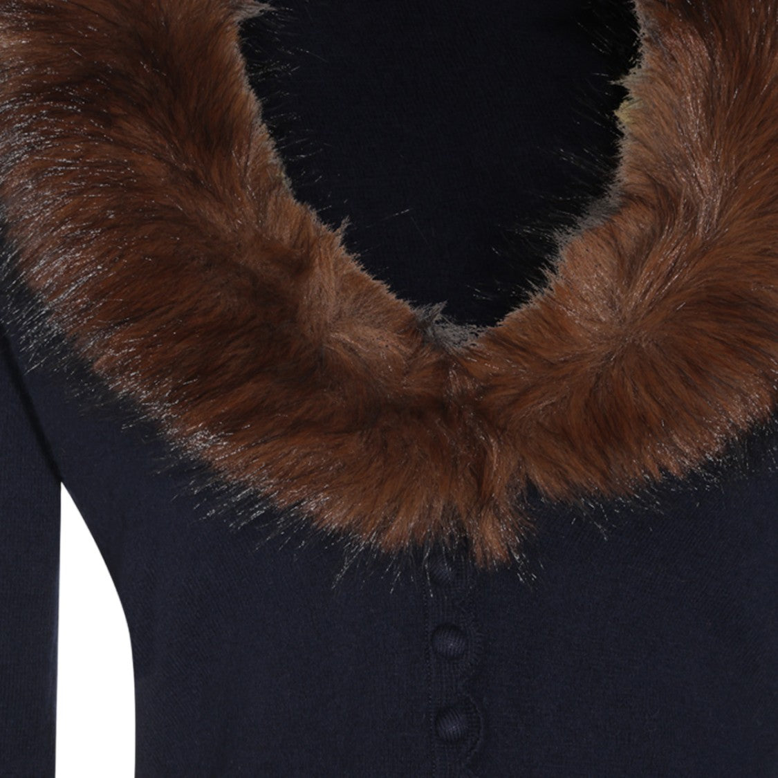 Self-Portrait Fitted Faux Fur Collar Sweater