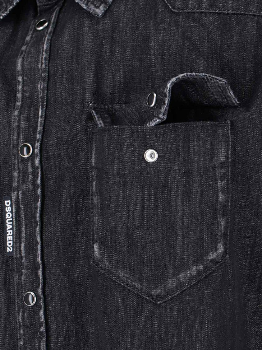 Dsquared2 Black Denim Fashion Western Shirt