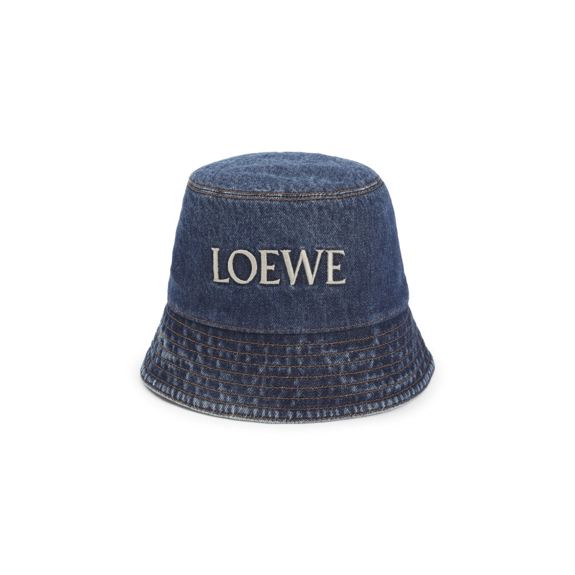 Loewe Structured Denim Bucket Hat With Embroidered Logo