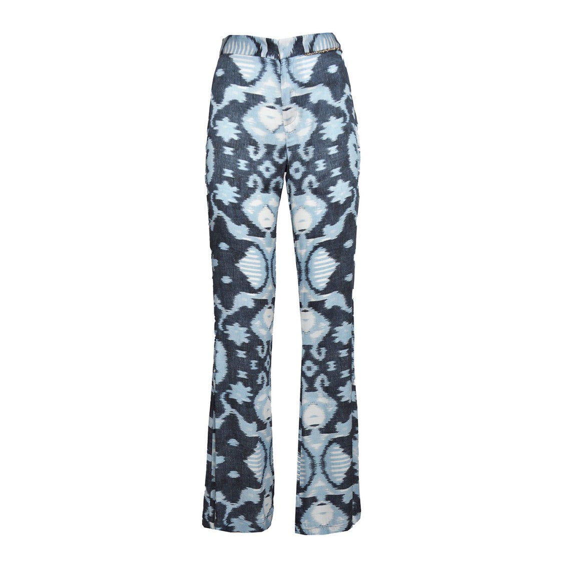 Bazar Deluxe Blue Printed Viscose Flare Trousers