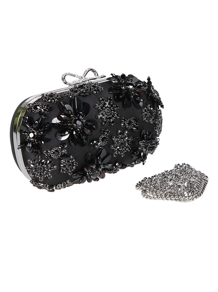 Self-Portrait Satin Floral Crystal Silver Clutch