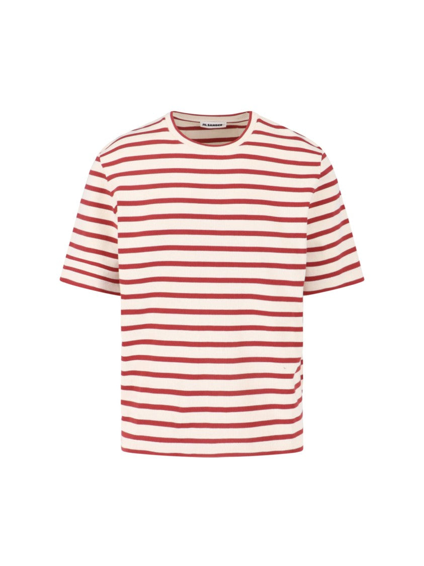 Jil Sander Red Horizontal Stripe Cotton T-Shirt