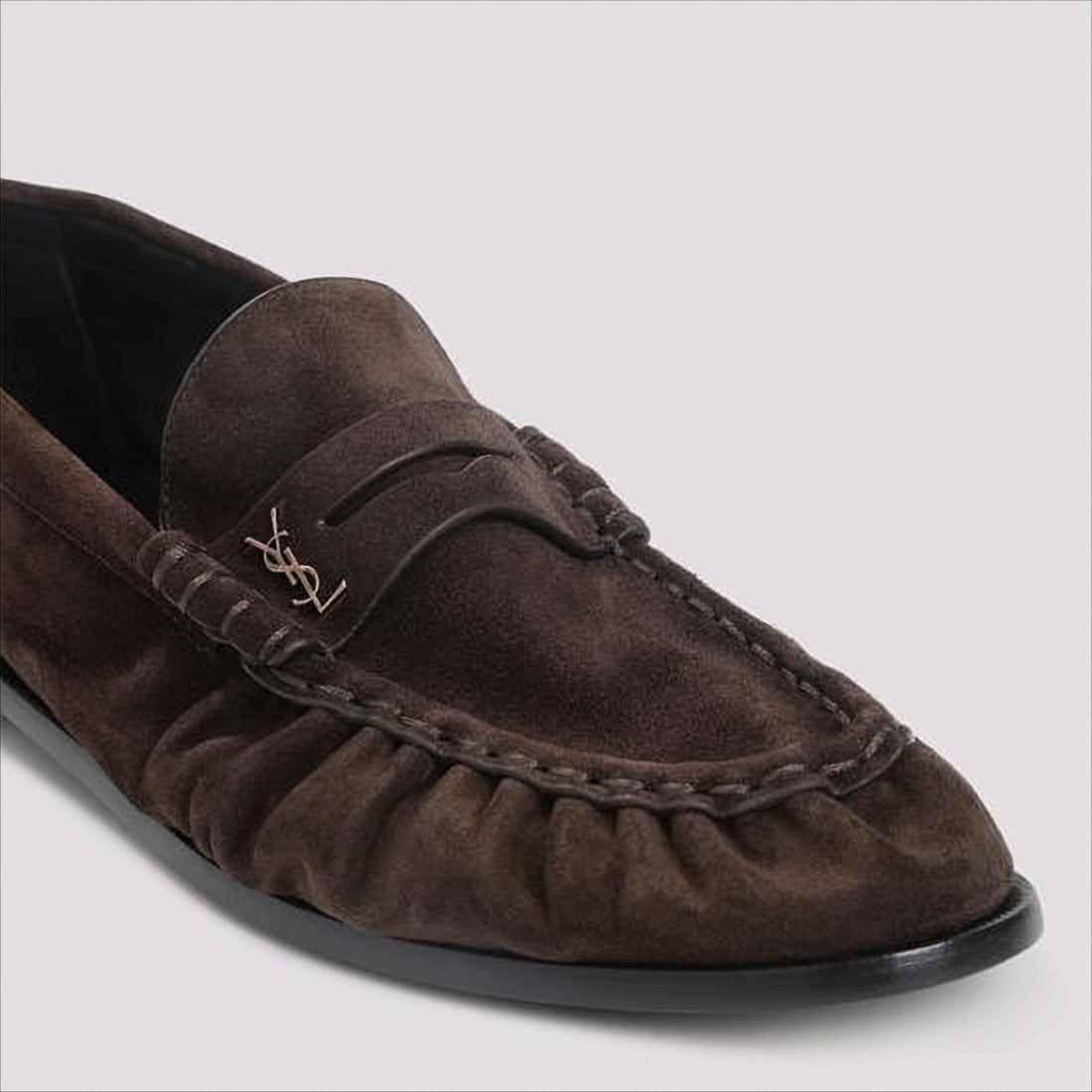 Saint Laurent Classic Brown Loafers With Gathered Detailing