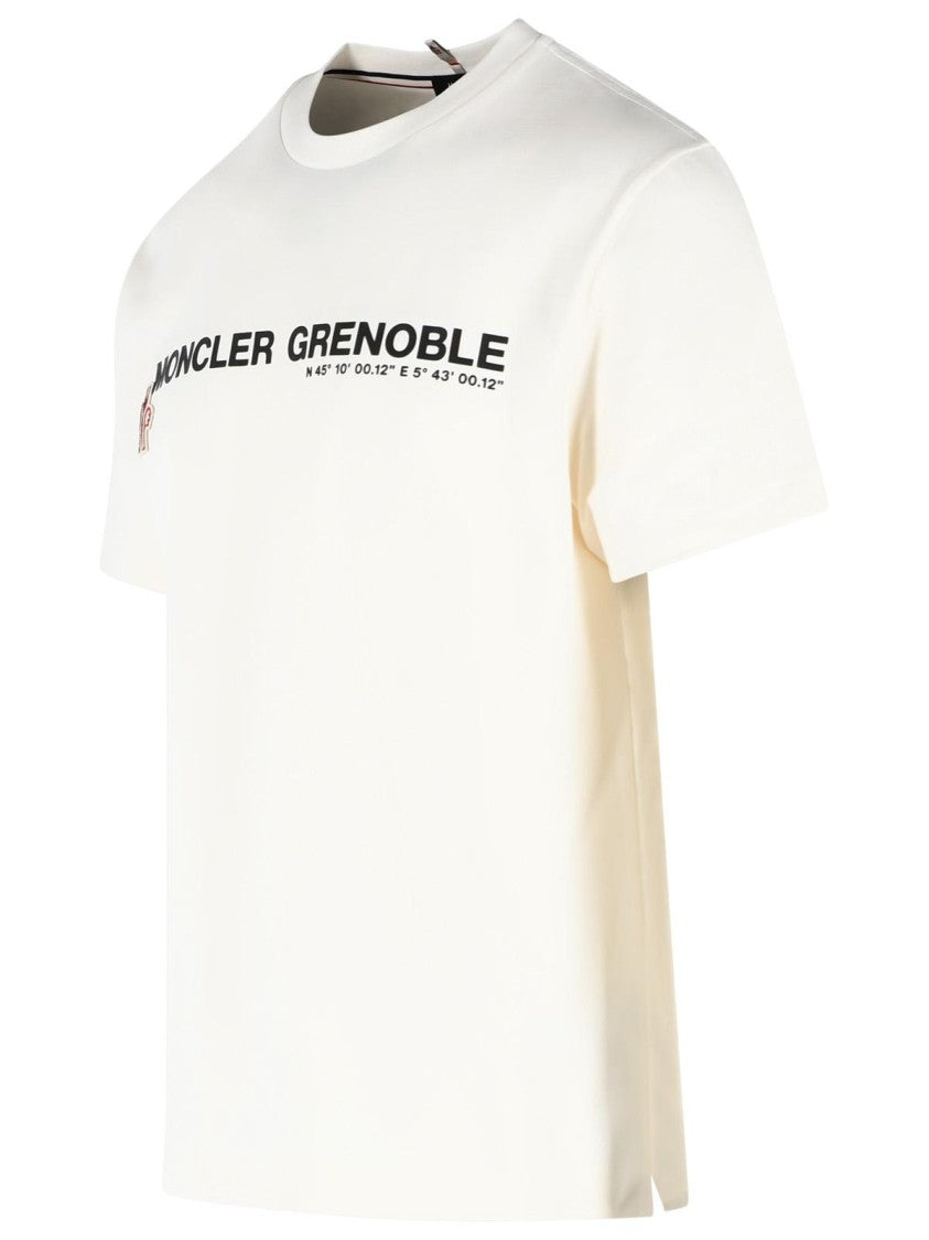 Moncler Grenoble Ivory White Stretch Cotton T-Shirt