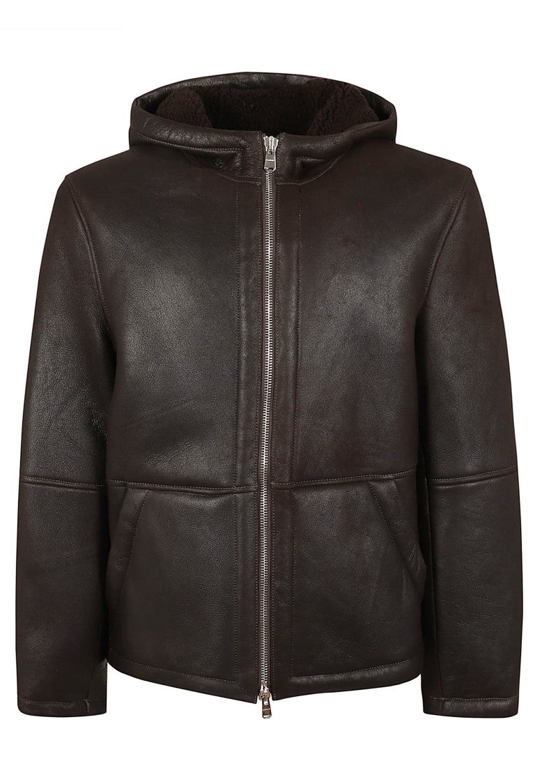Dondup Shearling Sheepskin Coat With Hood And Silver Zip