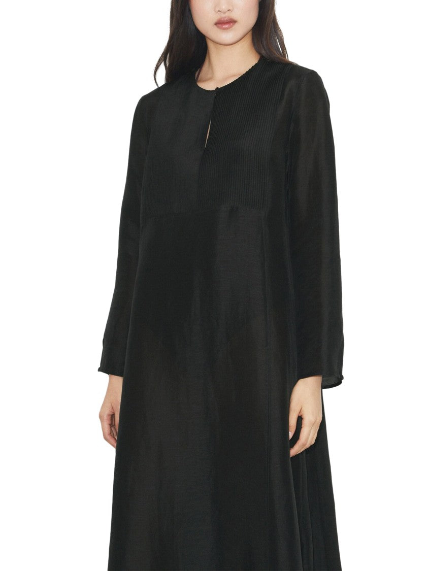 Tory Burch Pleated Black Linen Caftan With Flowing Silhouette