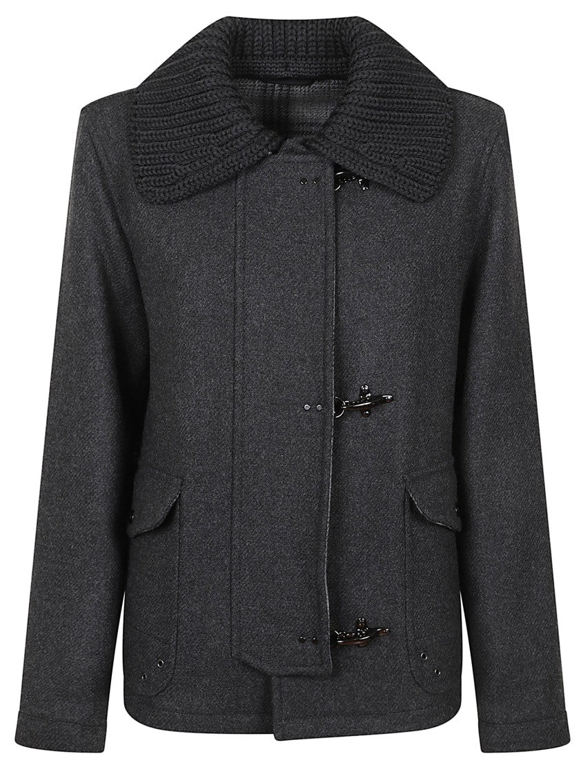 Fay Three-Hook Wool Jacket With Removable Ribbed Collar And Iconic Closure