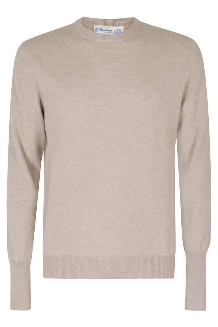 Ballantyne Beige Crew Neck Ribbed Cashmere Sweater