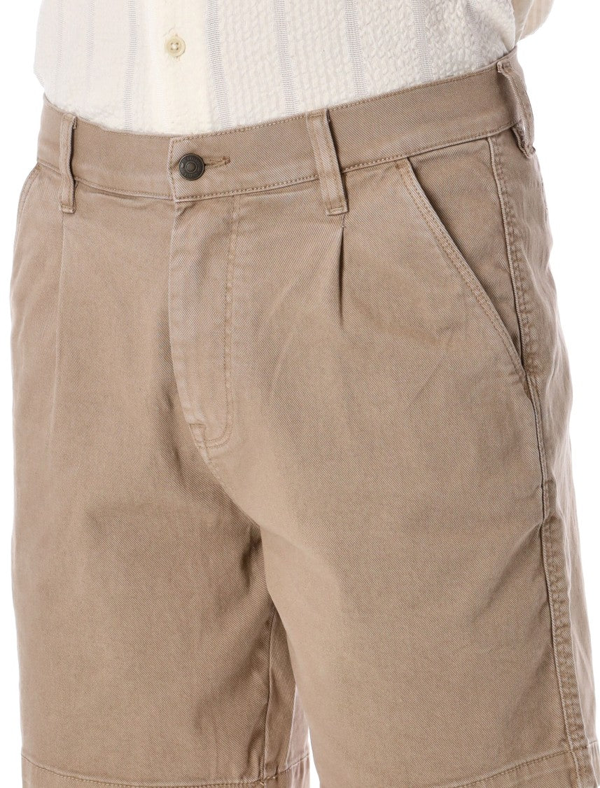 Corridor Khaki Heavy Cotton Twill Pleated Shorts