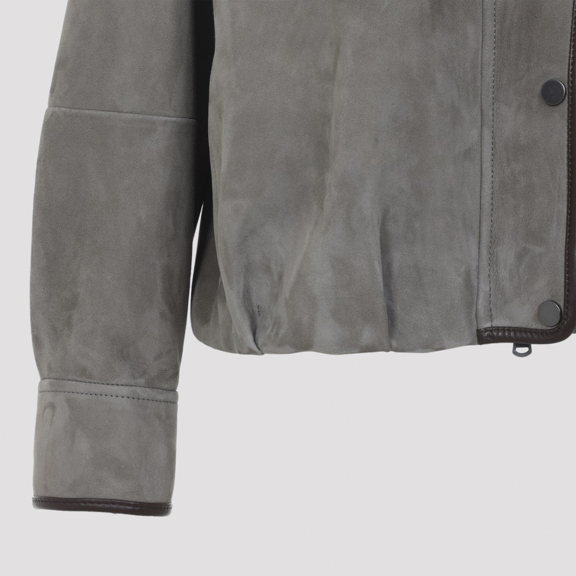 Brunello Cucinelli Tailored Grey Suede Jacket With High Collar