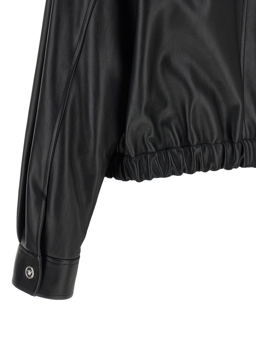Versace Cropped Buffalo Leather Blouson With Structured Shirt Collar