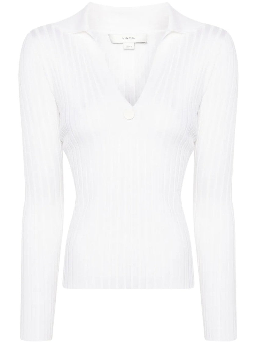 Vince Fitted White Polo Shirt With Deep V-Neck