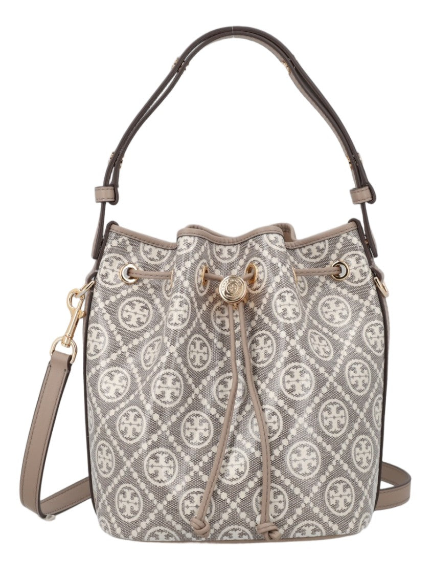 Tory Burch Structured Bucket Bag With T Monogram Pattern