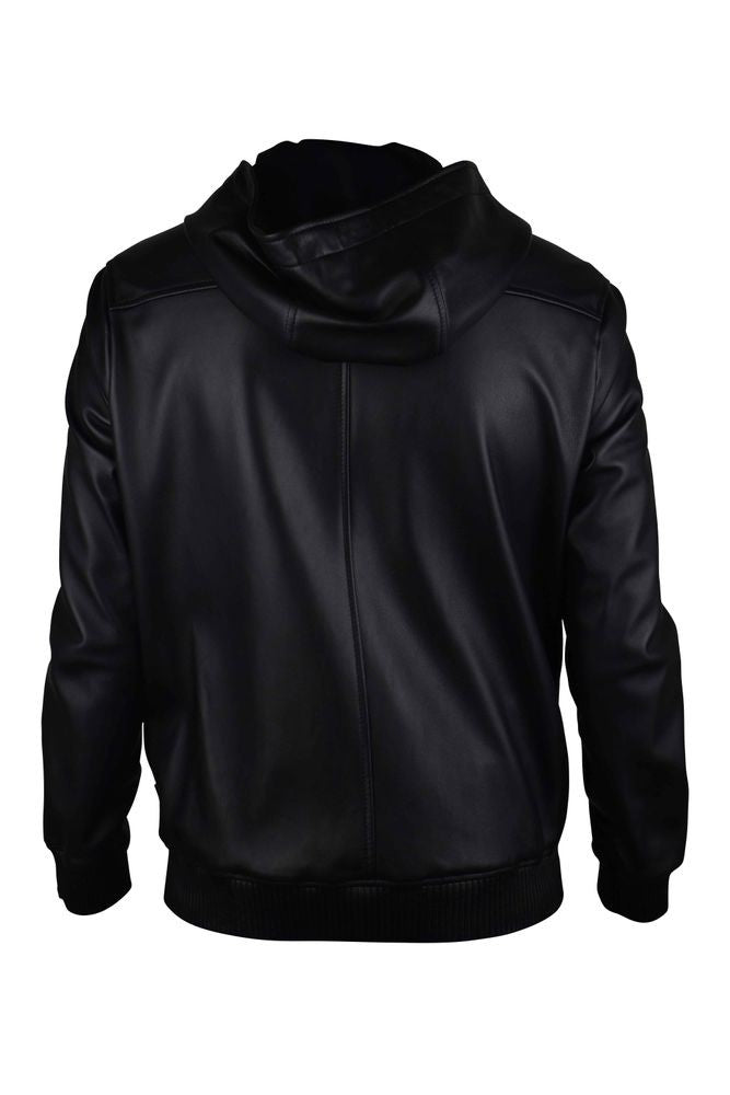 Philipp Plein Smooth Black Leather Hooded Jacket