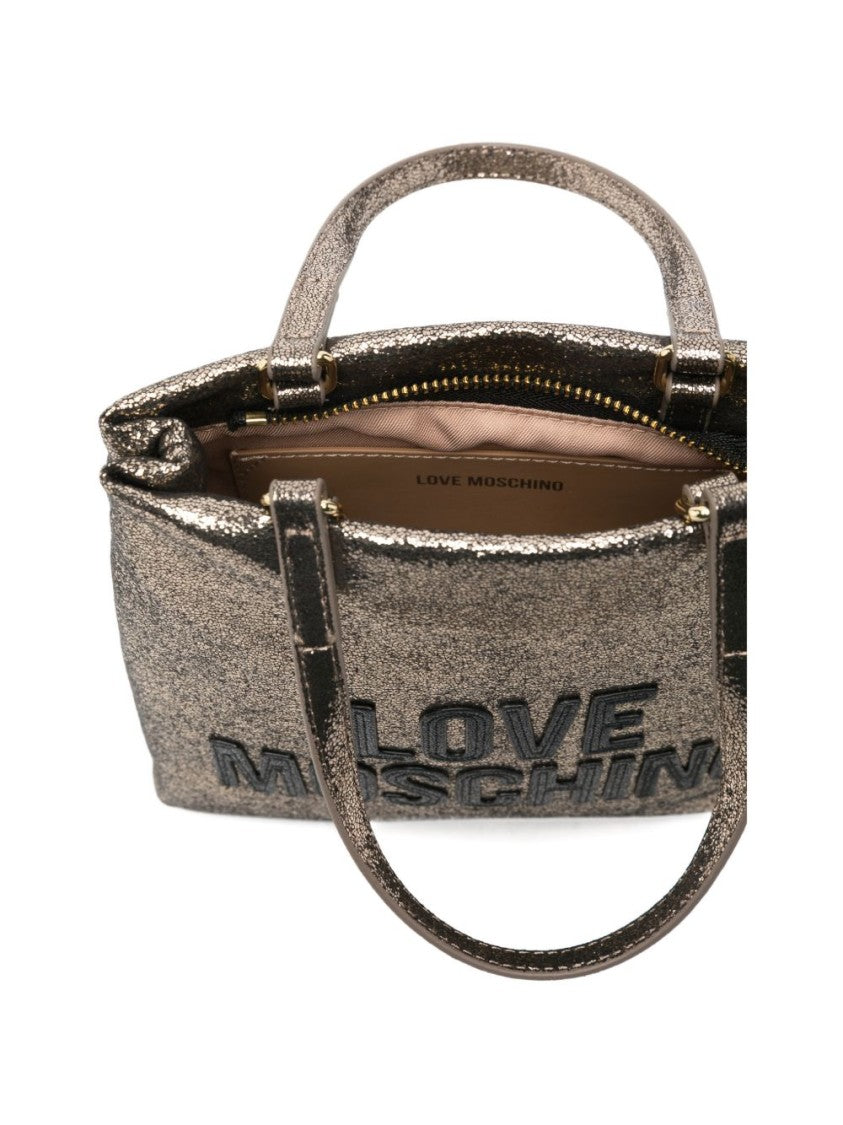 Love Moschino Textured Metallic Tote Bag With Bold Logo