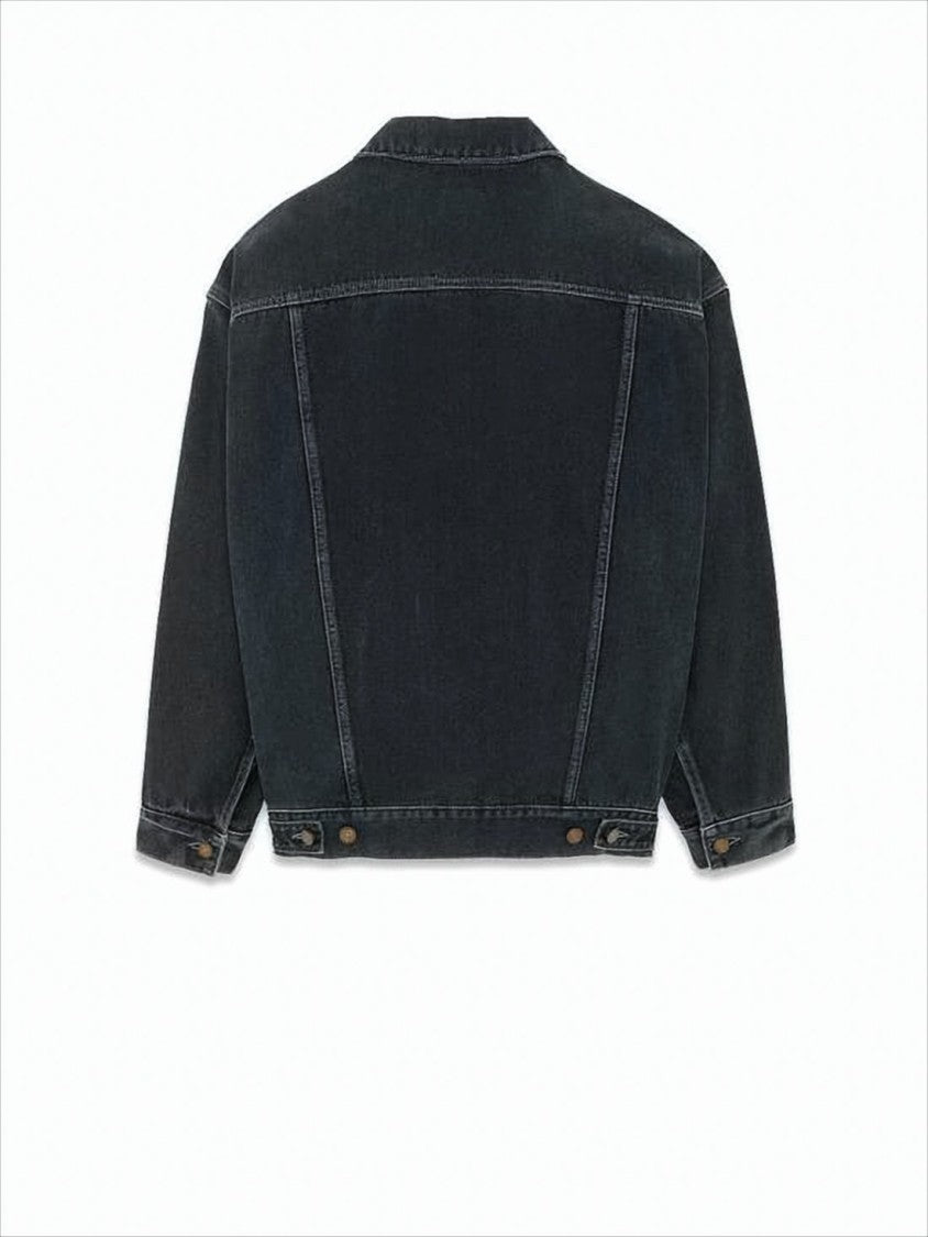 Saint Laurent Classic Black Denim Jacket With Structured Collar