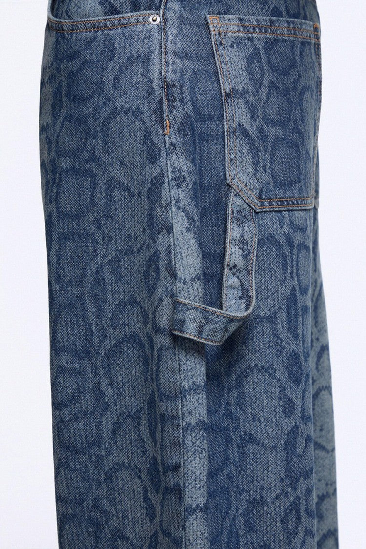 Liu Jo X Capsule 1 Elodie Blue Snake-Print Utility Barrel-Leg Jeans