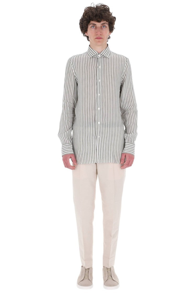Finamore Gaeta Striped Linen-Lyocell Casual Shirt