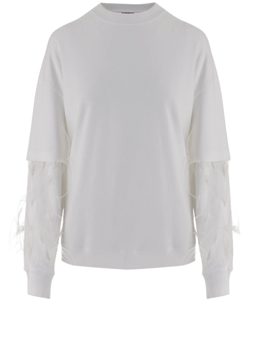 Darkpark White Feathered Appliqué Cotton Sweatshirt