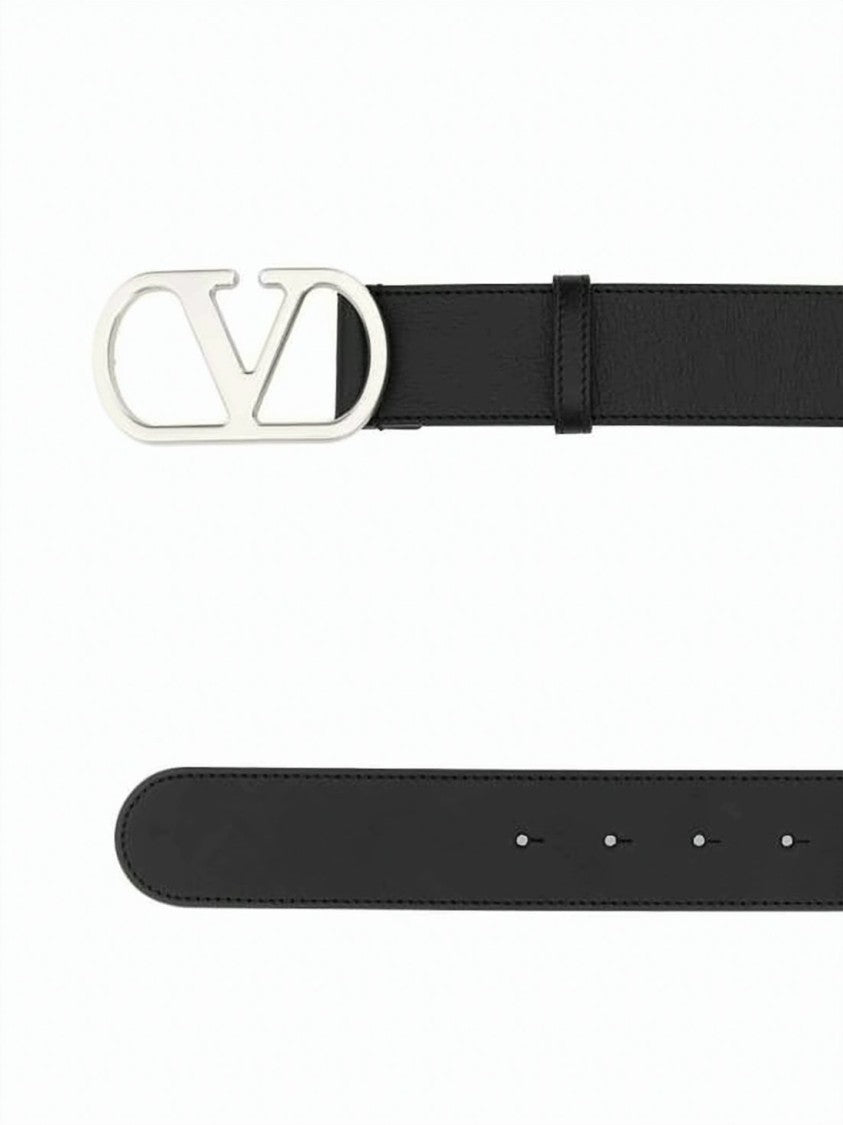 Valentino Garavani Calf Leather Belt With Bold Stylized 'V' Buckle