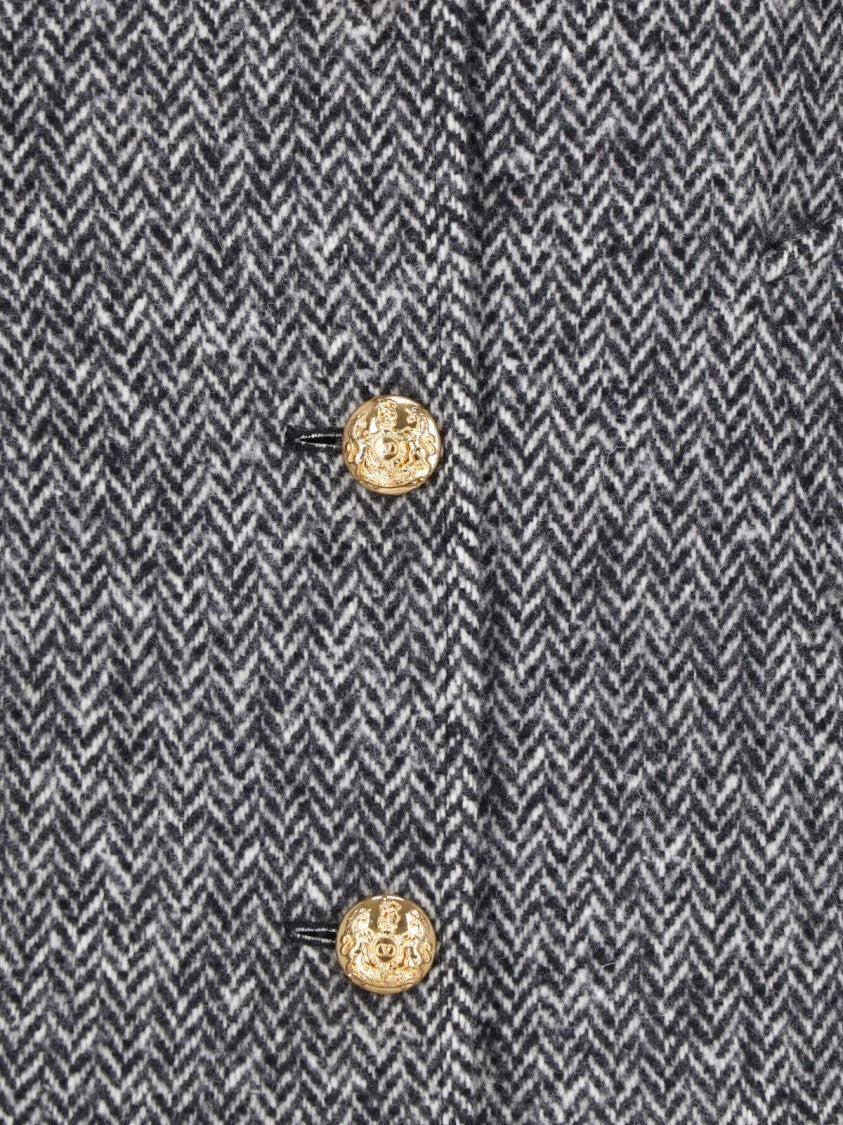 Valentino Pointed Collar Gold Button Grey Virgin Wool Jacket