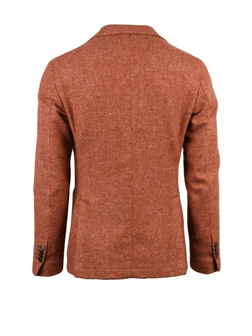 L.B.M. 1911 Rounded Unlined Brown Wool-Polyester Jacket With Button Closure