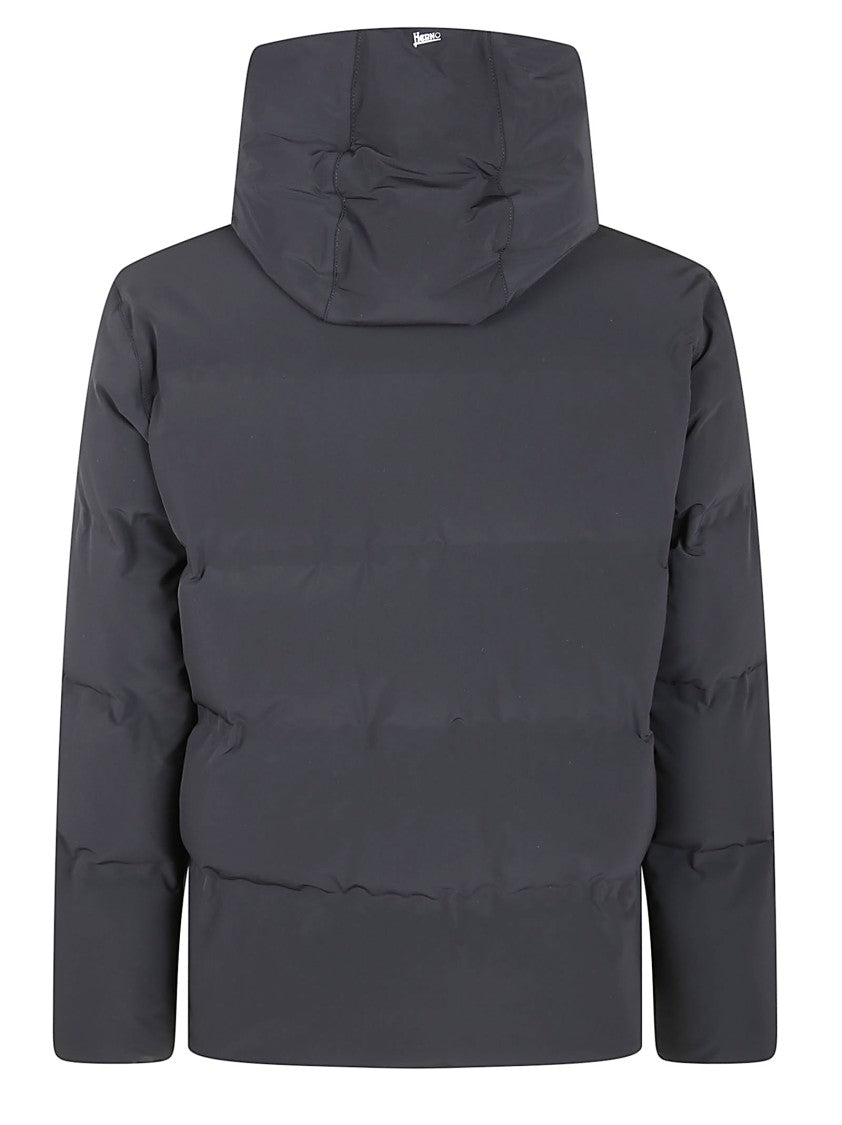 Herno Minimalist Black Down Jacket With Concealed Front Placket